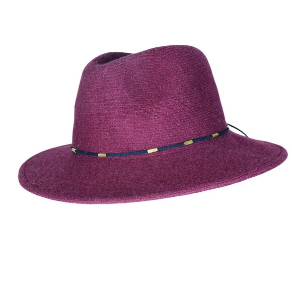 Burgundy Bucket Hat Fedora Wool/Polyester 3" Brim My Basic Beaded BK Cord Band - Picture 2 of 11